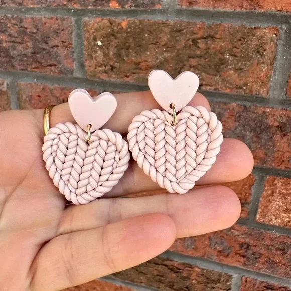Fiona Soft Pink Resin Heart Earrings - Picture 7 of 7